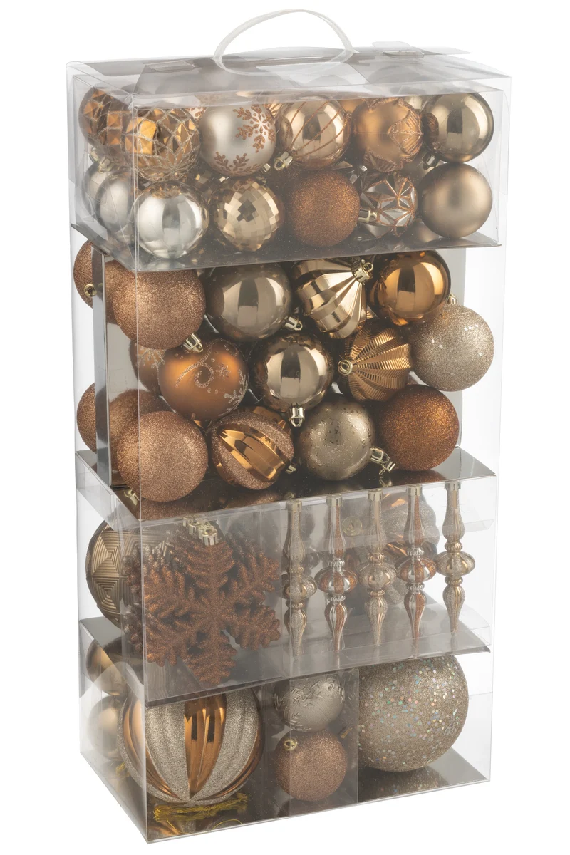 J-Line kerstbal - kunststof - bruin - doos van 80