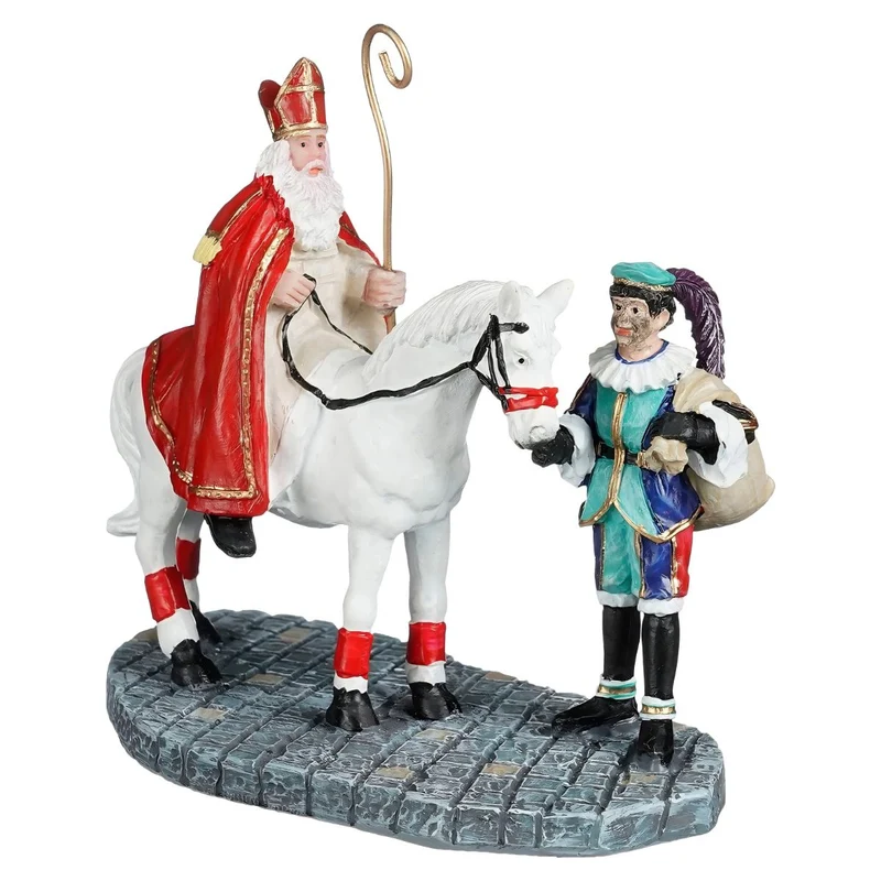 Luville Sinterklaasscène met Piet en Ozosnel - Kerstdorpfiguur uit de Molendam-serie - Sinterklaasdecoratie van Polyresin - Miniatuur voor Winterdorp