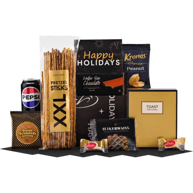 Gouden Knabbelbox Kerstpakket vol Lekkere Snacks