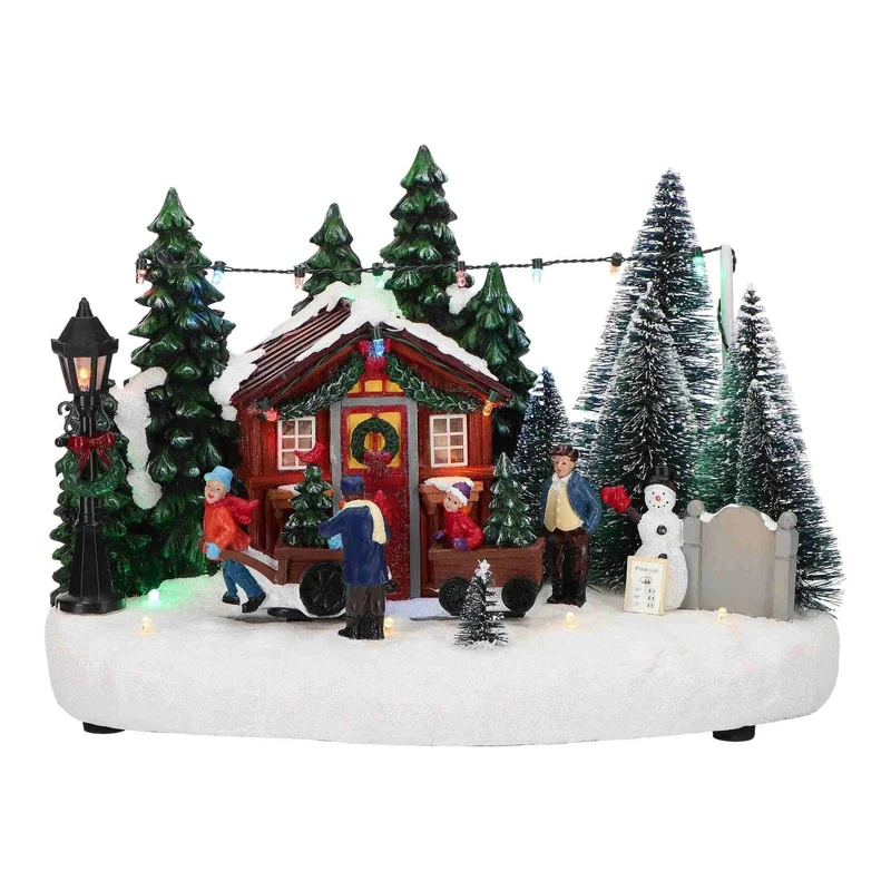 Verlicht Kersthuisje met kerstbomen (Nieuw)