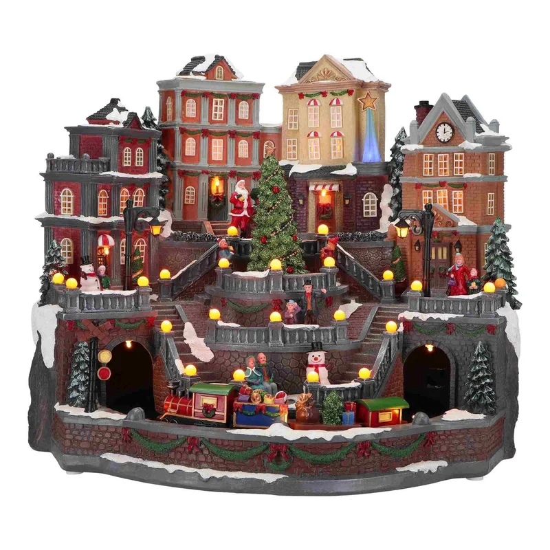 Verlicht Kerstdorp met bewegende trein en kerstboom (Nieuw)