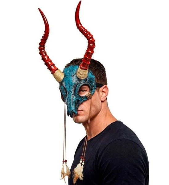 MASKER SHAMAN STIERSCHEDEL MET HORENS EN VEREN