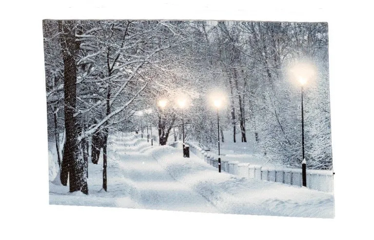 Verlichte kerstschilderij met wintertafereel en verlichte straatlampen (Nieuw)