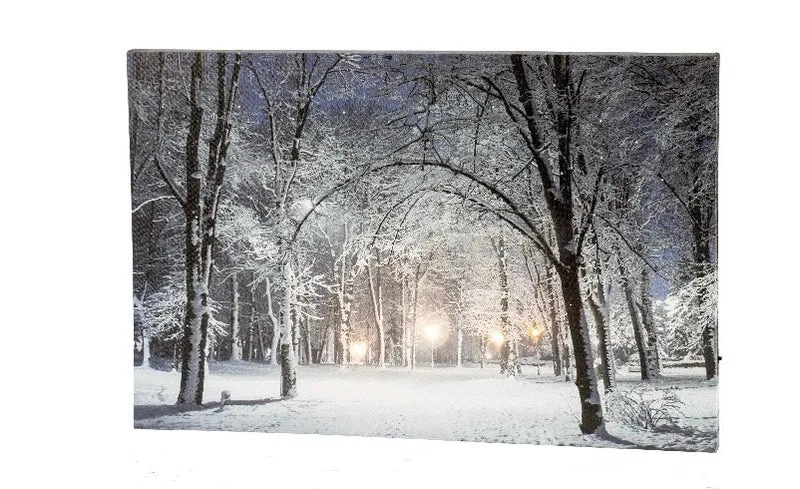 Verlichte kerstschilderij met wintertafereel en verlichte straatlampen (Nieuw)