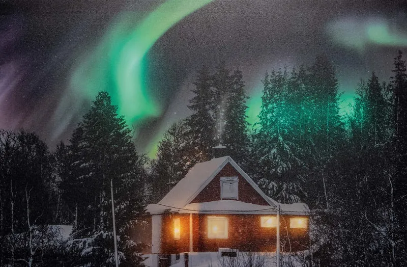 Verlichte kerstschilderij met het Noorderlicht (Nieuw)