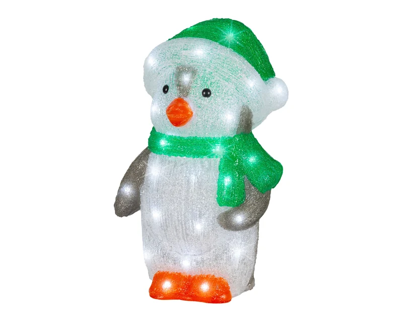 Verlichte Pinguïn met kerstmuts en sjaal (Nieuw)