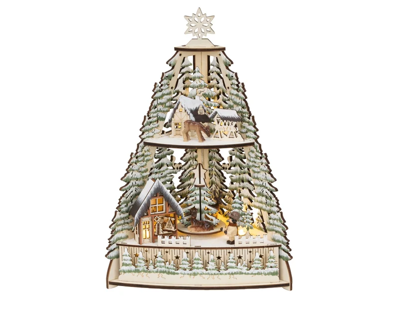 Houten Kerstboom met geïntegreerd kerstdorpje (Nieuw)