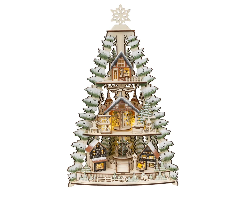 Houten Kerstboom met geïntegreerd kerstdorpje (Nieuw)