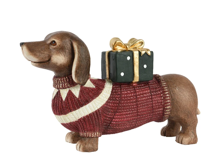 Bruine hond met sweater en pakje (Nieuw)