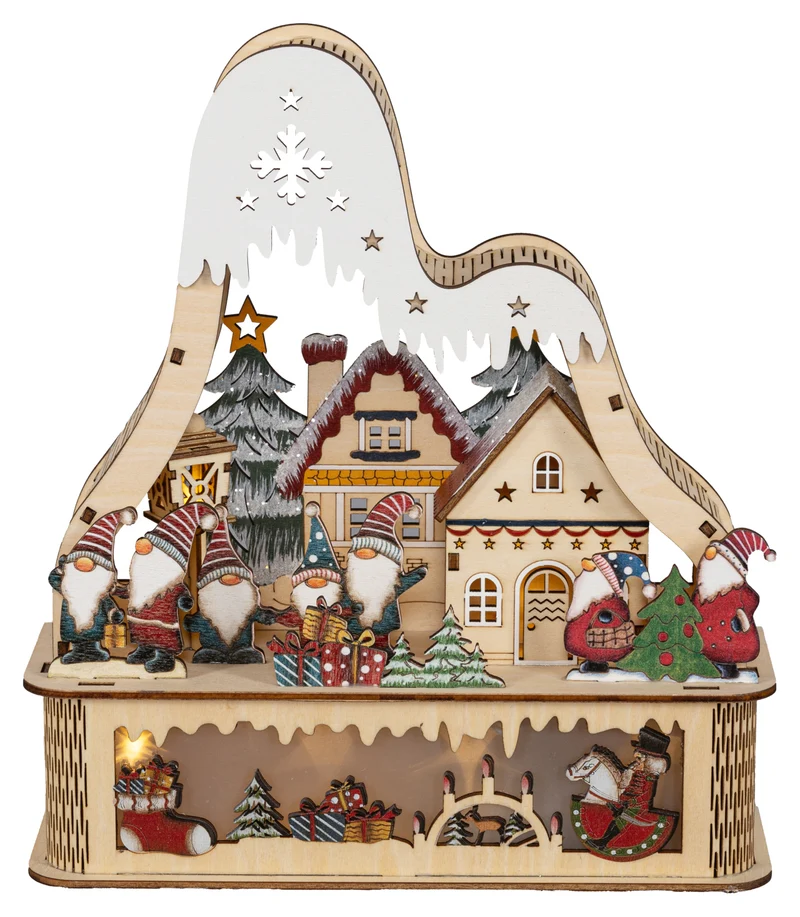 Houten kerstdecoratie met kerstmannen (Nieuw)