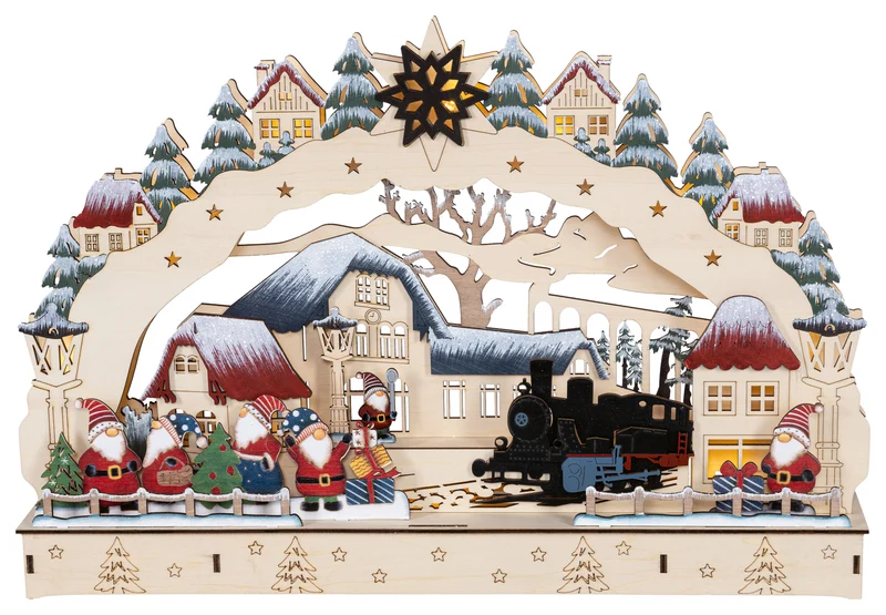 Houten Kerstdorp met treinstation (Nieuw)