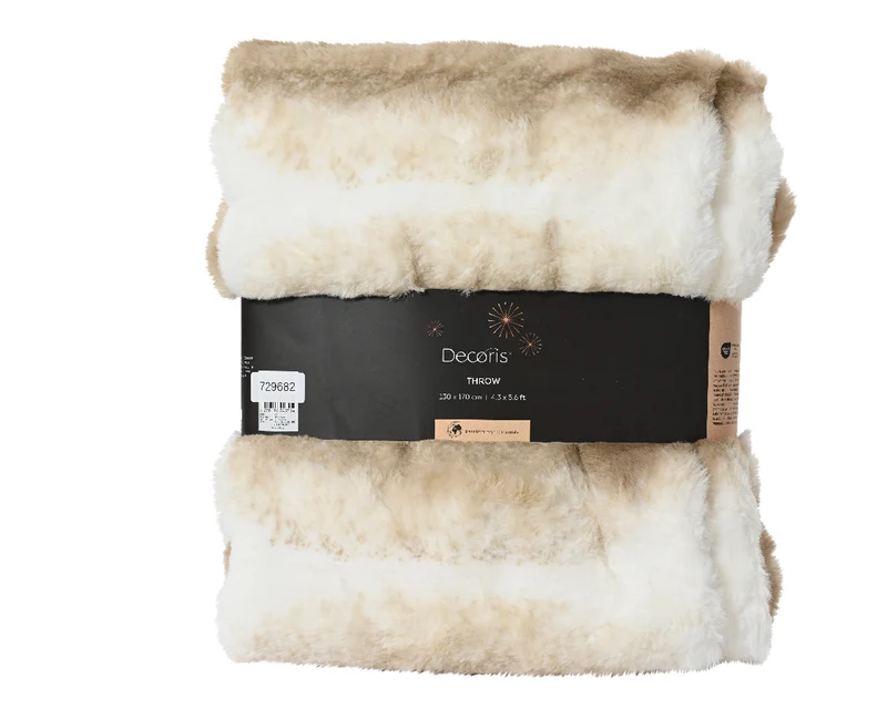 Kerstdeken / Kerstfleece wit met bruine afwerkingen (Nieuw)