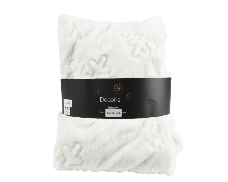 Kerstdeken / Kerstfleece wit met sneeuwvlokken (Nieuw)