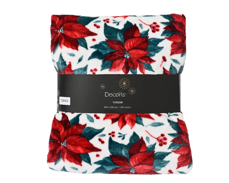 Kerstdeken / Kerstfleece met kerstrozen (Nieuw)