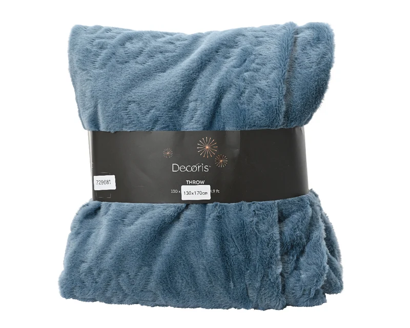 Kerstdeken / Kerstfleece blauw met sneeuwvlokken (Nieuw)