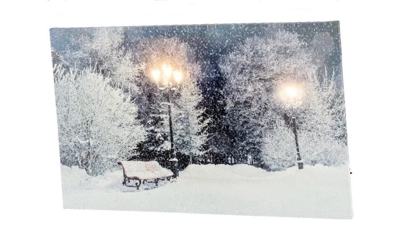 Verlichte kerstschilderij met wintertafereel en verlichte straatlampen (Nieuw)
