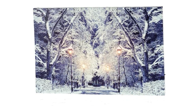 Verlichte kerstschilderij met wintertafereel en verlichte straatlampen (Nieuw)