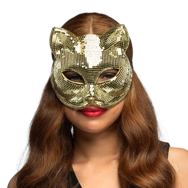 Halfmasker Disco cat goud