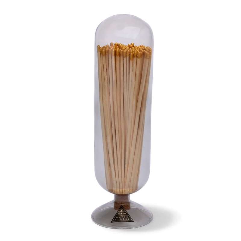 Smoke Fireplace Match Cloche with Gold-Tipped Matches