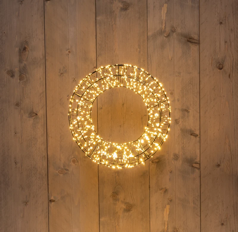 Zwarte Kerstkrans met klassiek warme verlichting klein (Nieuw)