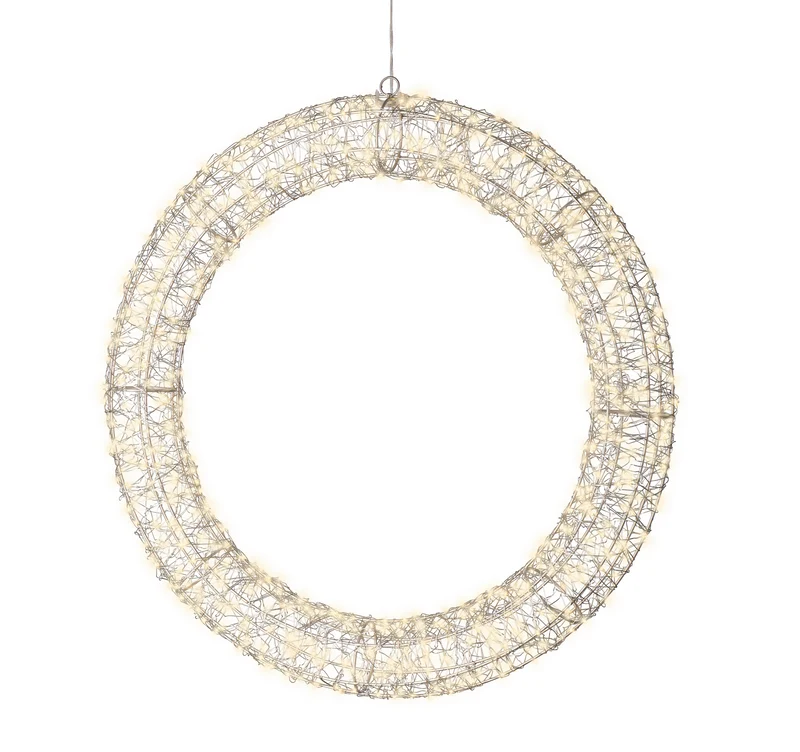 Zilvere Kerstkrans met warm witte verlichting groot
