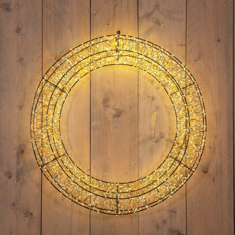 Zwarte Kerstkrans met klassiek warm / warm witte verlichting extra groot (Nieuw)
