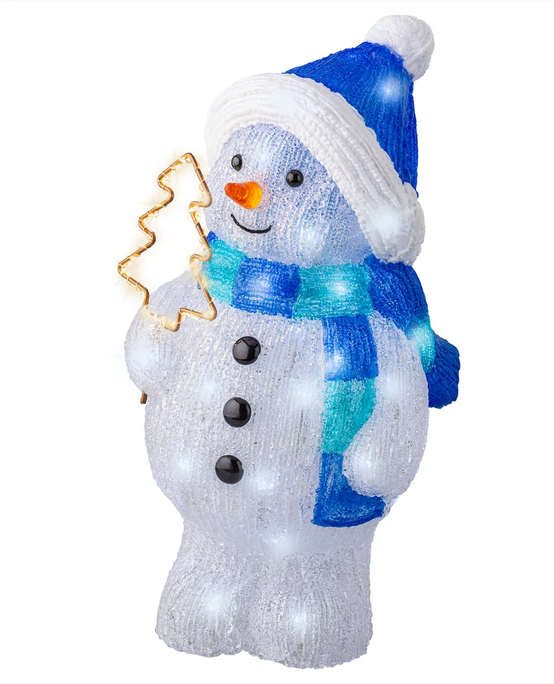 Verlichte Sneeuwman met sjaal, muts en kerstboom (Nieuw)