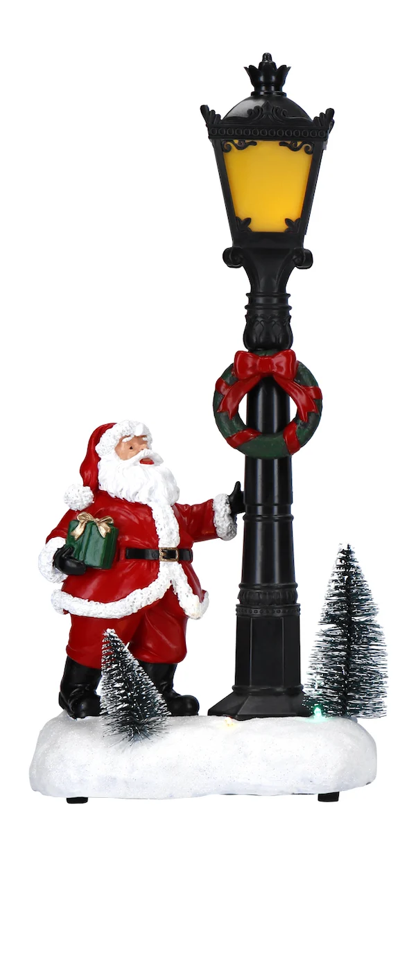 Verlichte Lantaarnpaal met Kerstman (Nieuw)