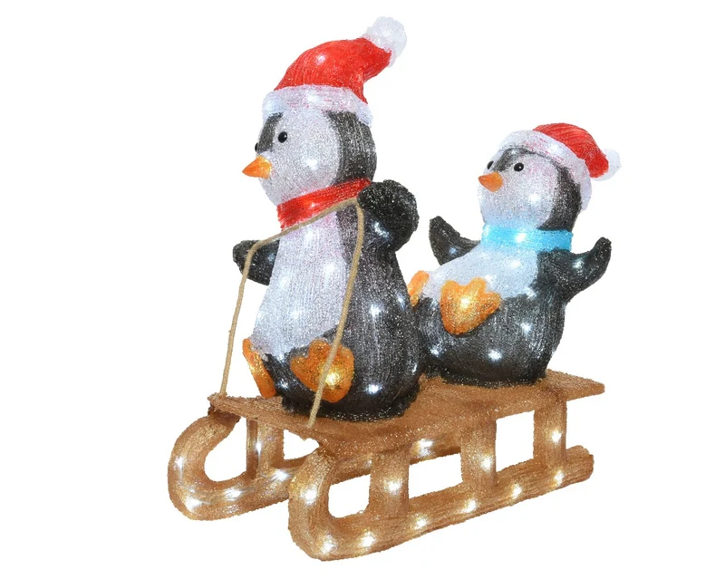 Verlichte sneeuwmannen op slee outdoor (Nieuw)