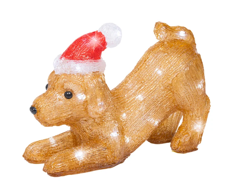 Outdoor verlichte puppy met kerstmuts (Nieuw)