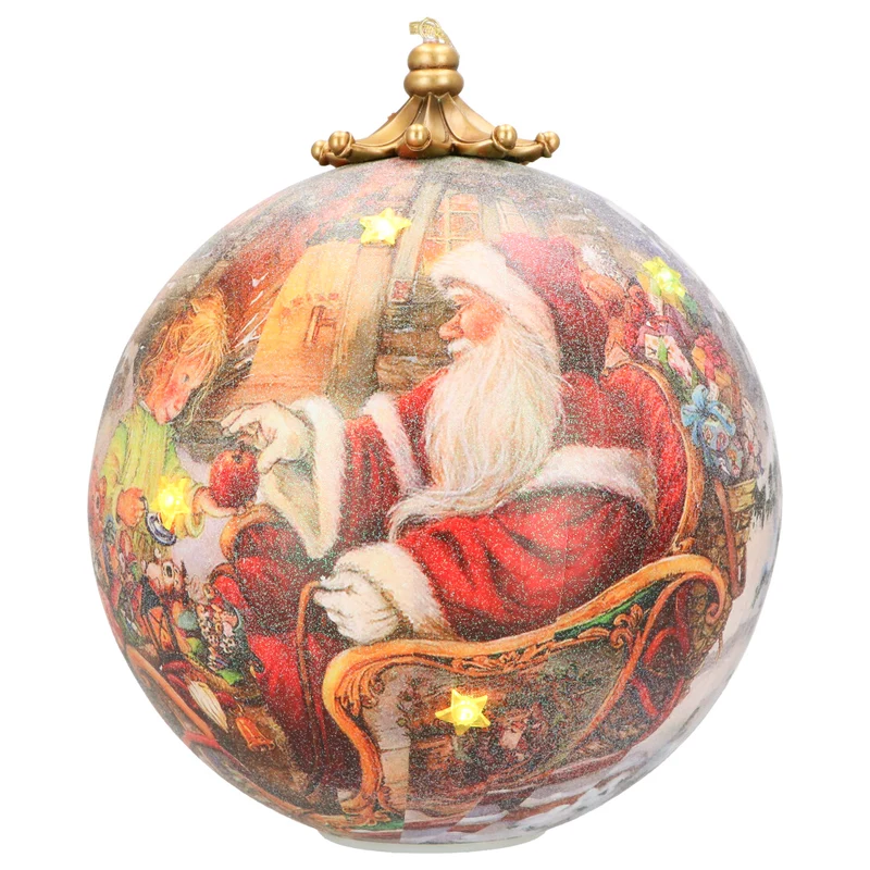 Verlichte Kerstbal om omhoog te hangen met kerstman