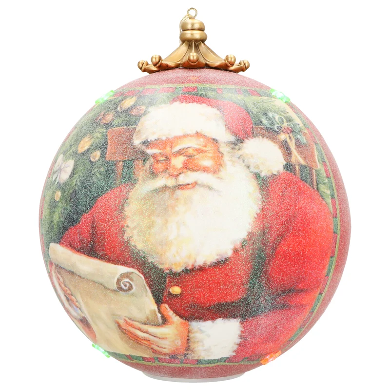 Verlichte Kerstbal om omhoog te hangen met kerstman