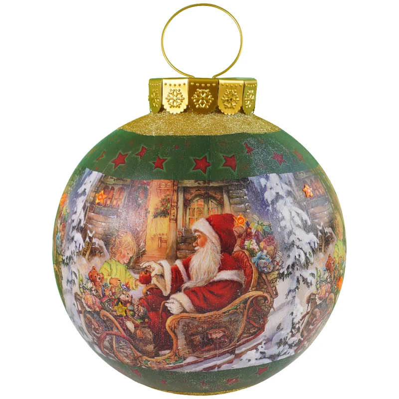 Verlichte Kerstbal om omhoog te hangen met kerstman