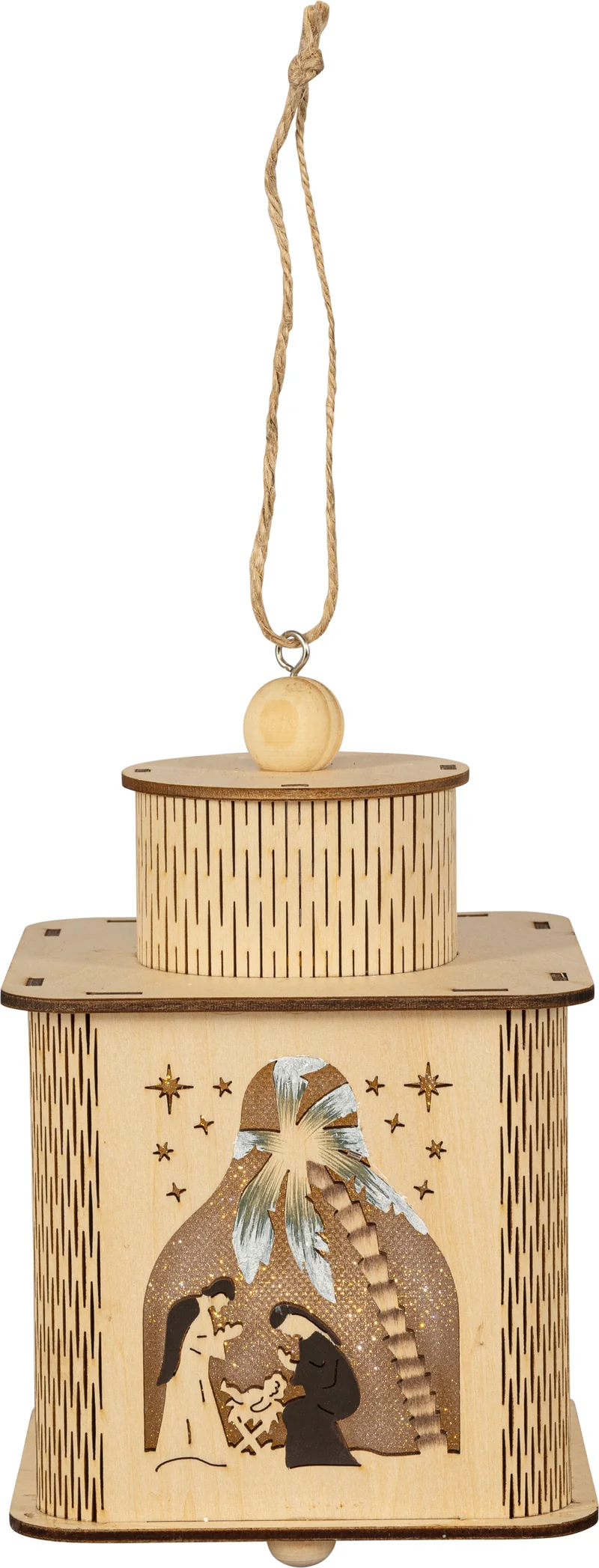 Houten kerstlantaarn met kersttafereel