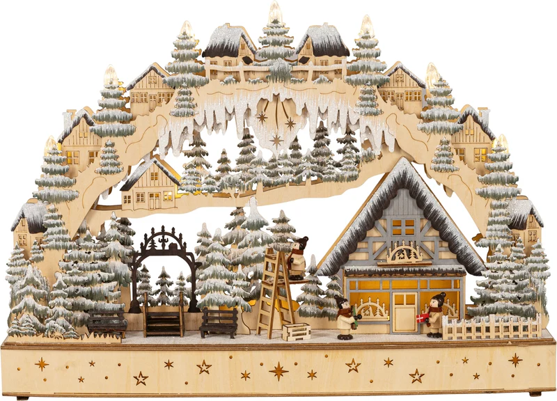 Houten Kerstdorp met boog en kerstshop