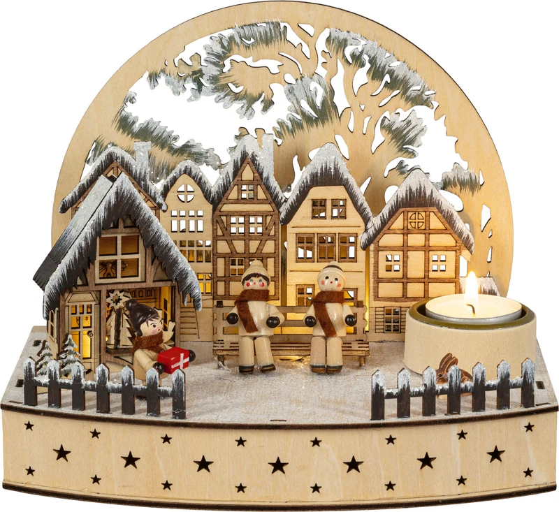 Houten kerstdecoratie met kerststraat (Nieuw)
