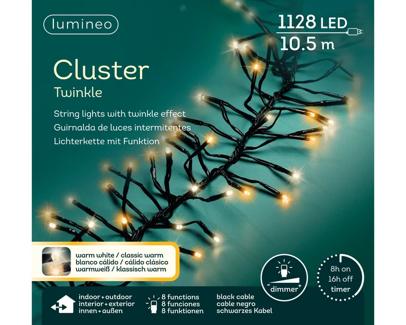 Kerstverlichting cluster warm wit / klassiek warm 10 meter (Nieuw)
