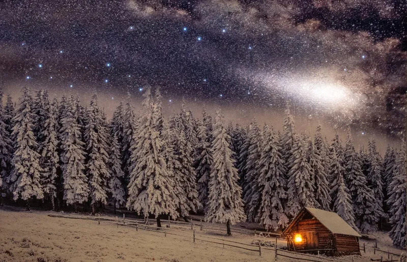 Verlichte kerstschilderij met levensechte vallende ster groot