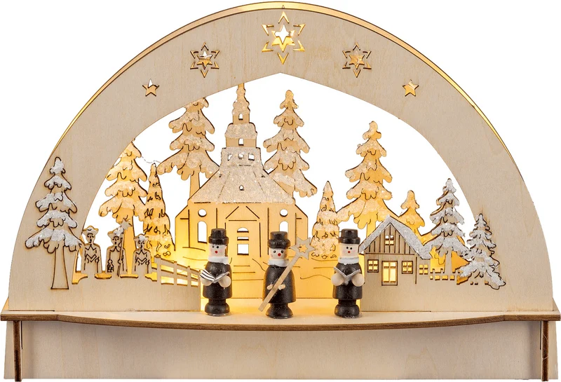 Houten kerstdecoratie met kersttafereel
