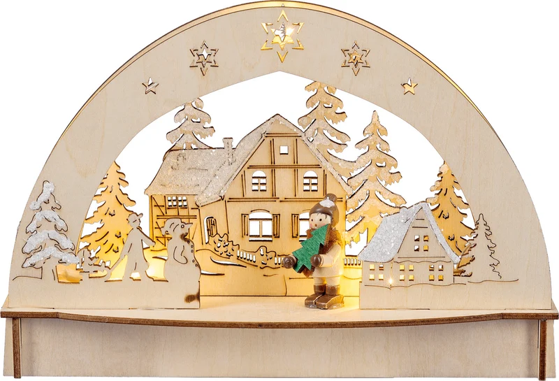 Houten kerstdecoratie met kersttafereel