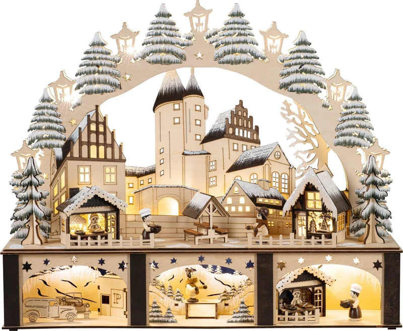 Houten Kerstdorp met kersttafereel en kasteel