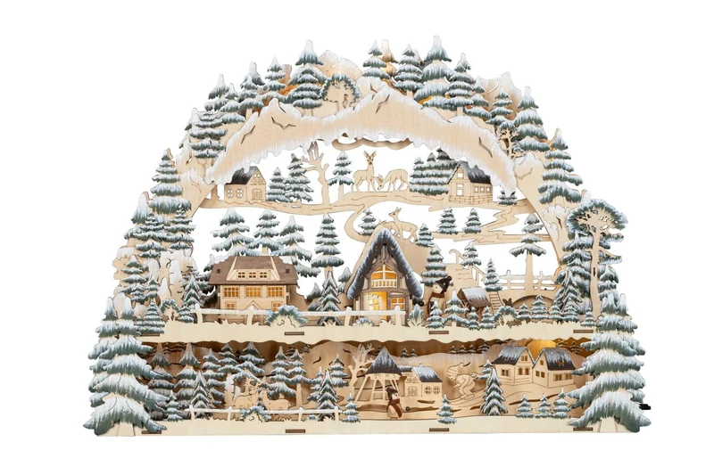 Houten Kerstdorp met boog en Kerstmarkt