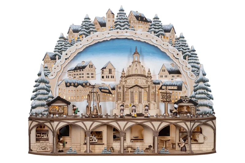 Houten Kerstdorp met kersttafereel en kathedraal van Dresden (Nieuw)