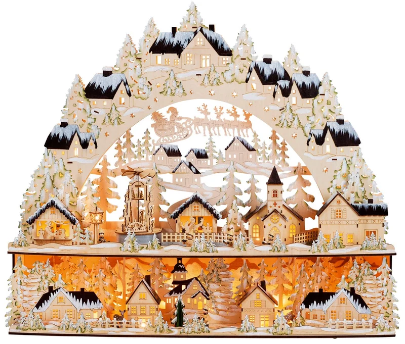 Houten Kerstdorp met boog en Kerstmarkt XXL