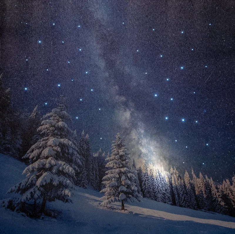 Verlichte kerstschilderij met levensechte vallende ster klein