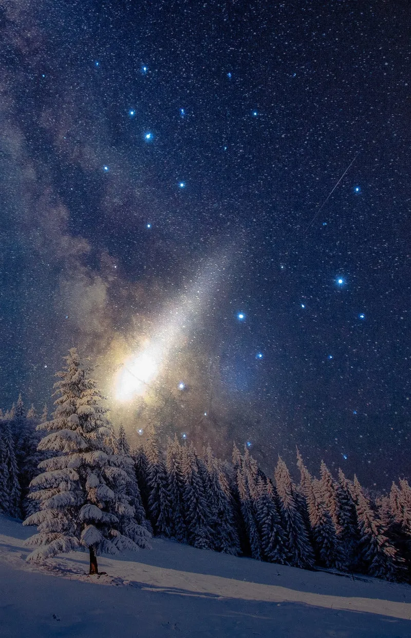 Verlichte kerstschilderij met levensechte vallende ster groot
