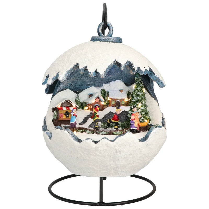 Verlicht Kerstbol met schaatsende kinderen en kerstboom (Nieuw)