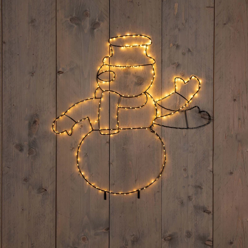 Outdoor Verlichte zwaaiende sneeuwman klassiek warm (Nieuw)