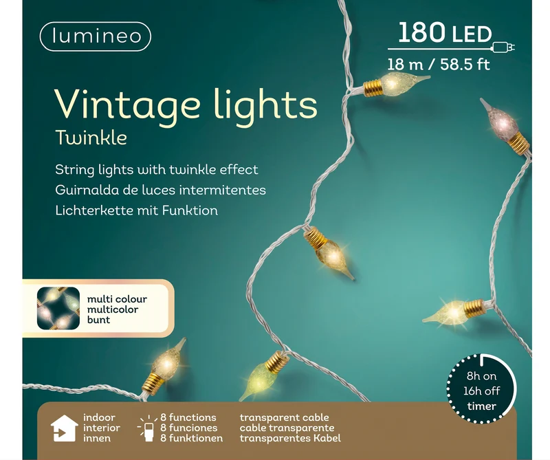 Kerstverlichting vintage lights soft multi colour 18 meter (Nieuw)