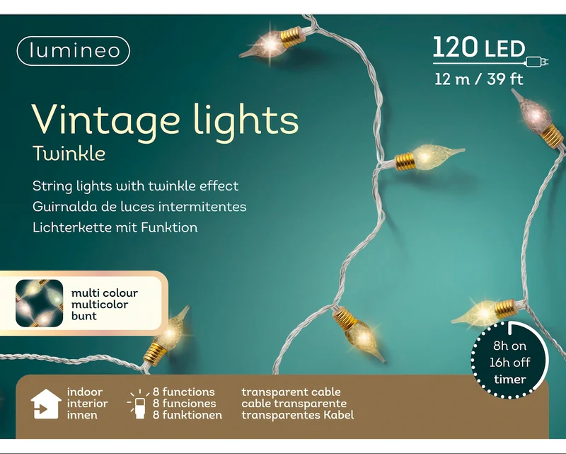 Kerstverlichting vintage lights soft multi colour 12 meter (Nieuw)